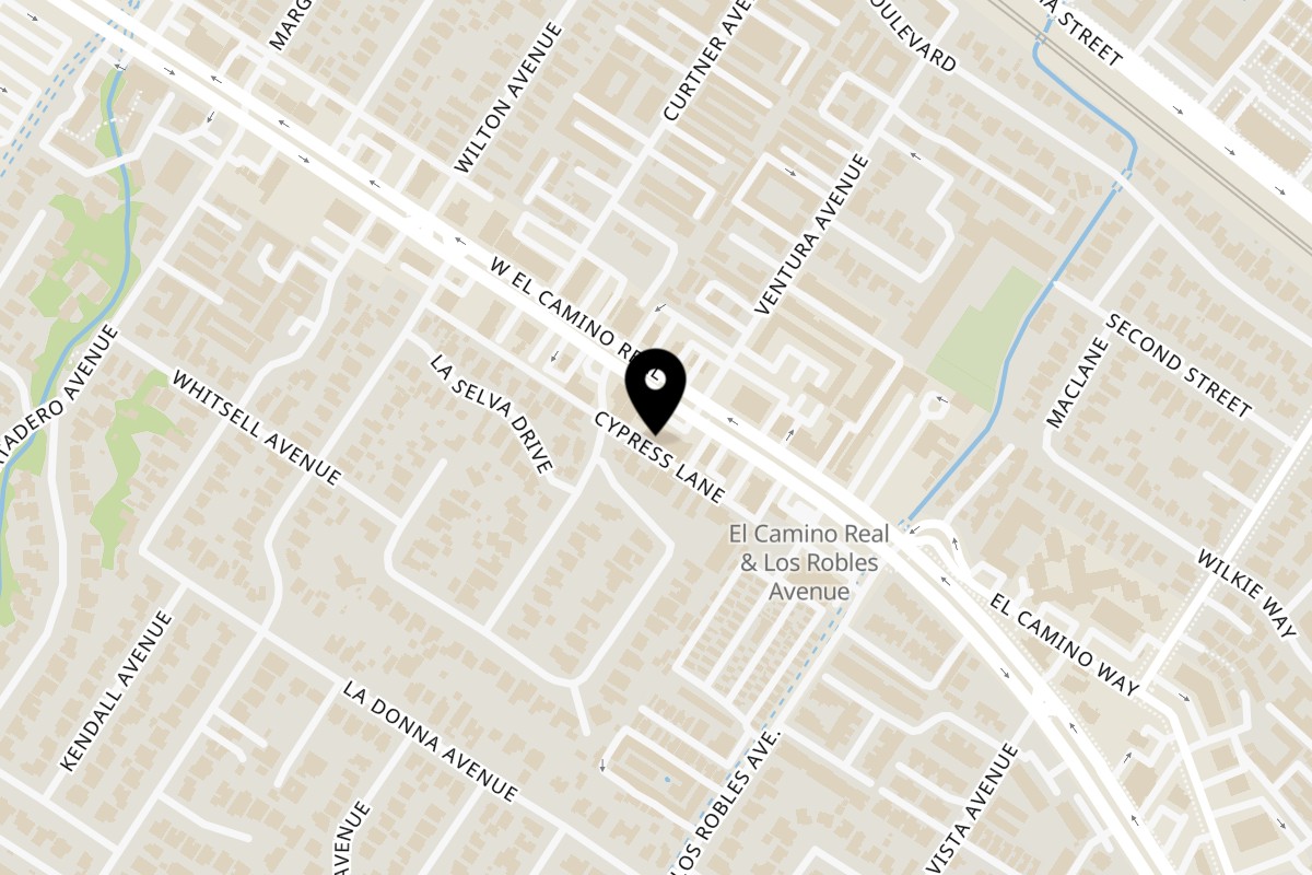 Map showing the location of shhawaiianbbqdonuts on 3890 El Camino Real in Palo Alto